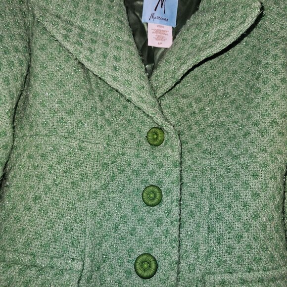 Marciano S/P Wool Blend Green Metallic Tweed Blazer Jacket - Picture 3 of 15